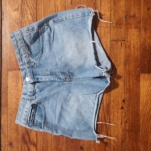 Khaki + Blue denim shorts